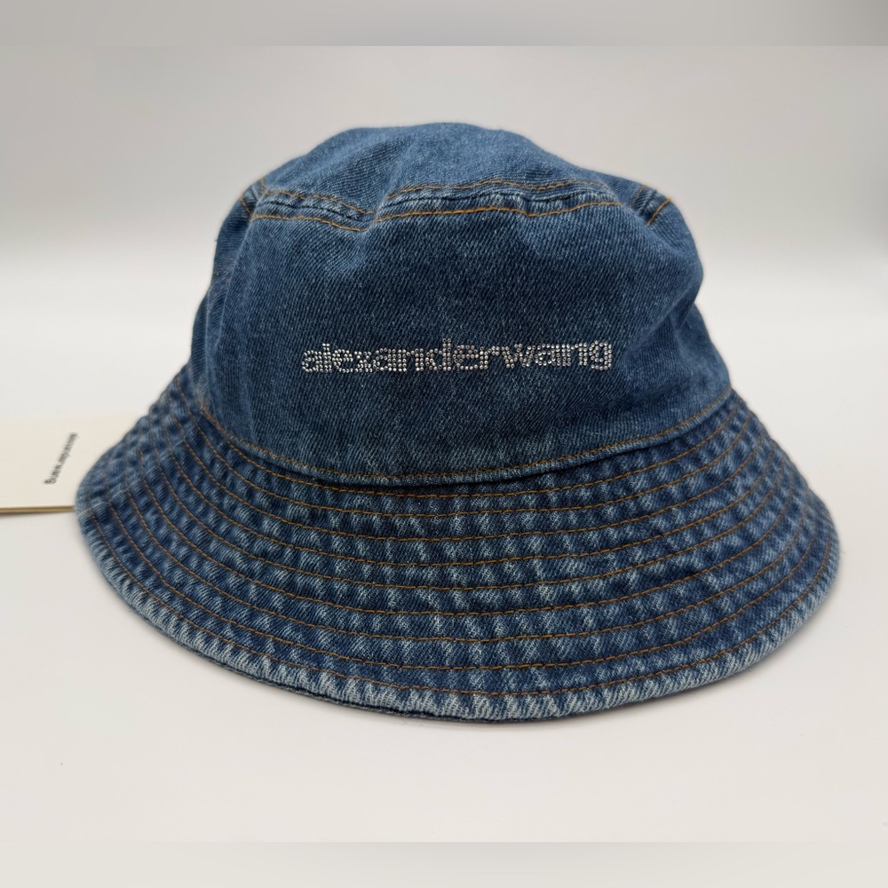 Alexander Wang Crystal Logo Denim Bucket Hat